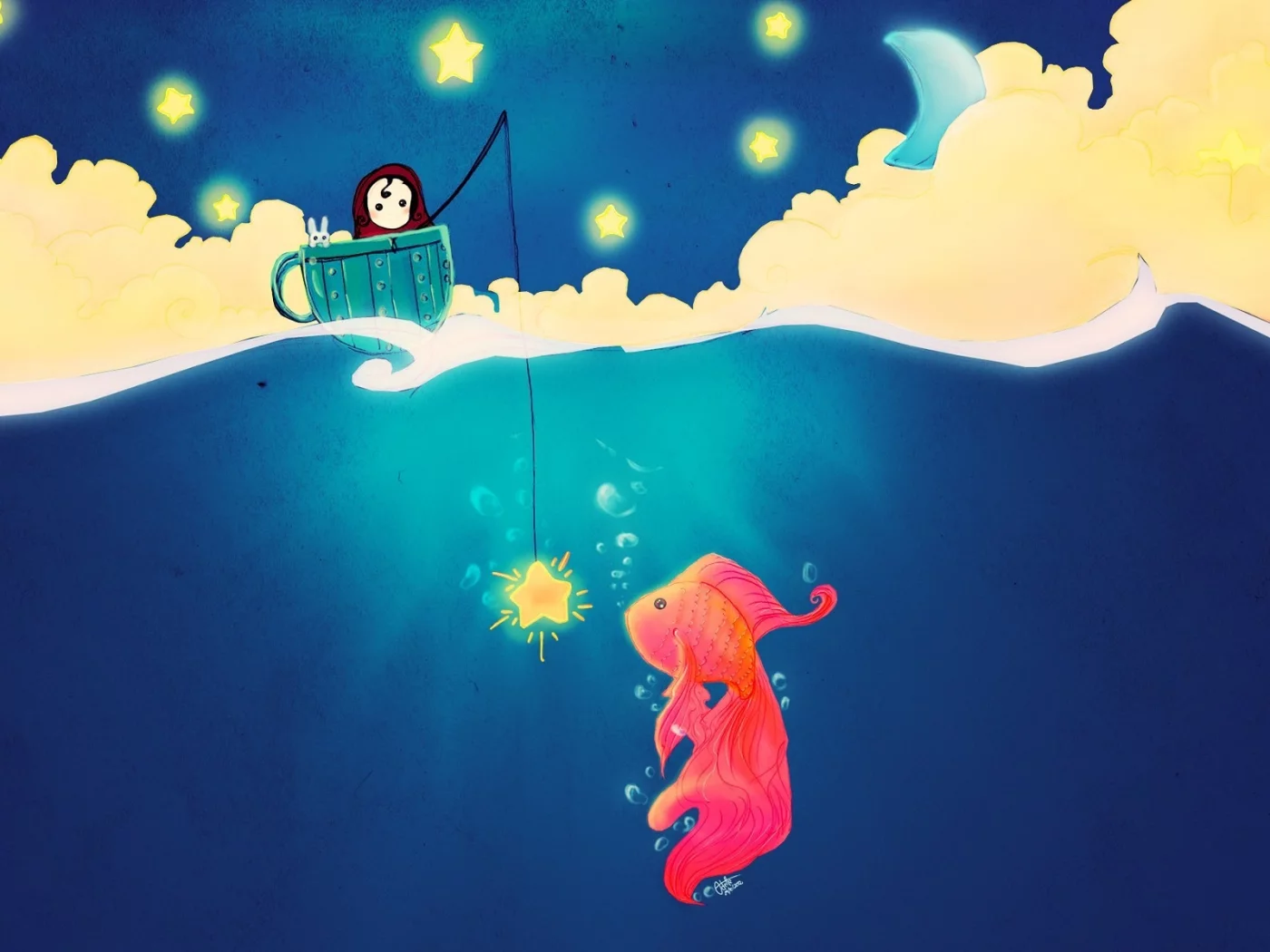 рыбка, рыбалка, чашка, рисунок, art, star, fish