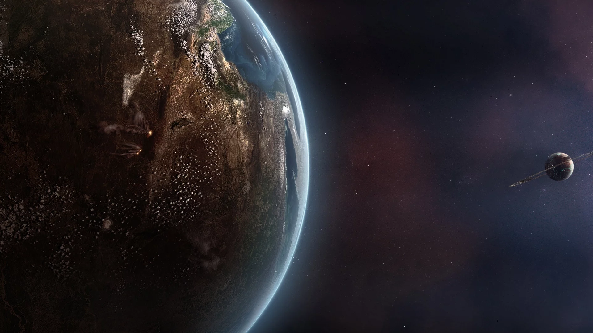 sci fi, planet, shadows, stars
