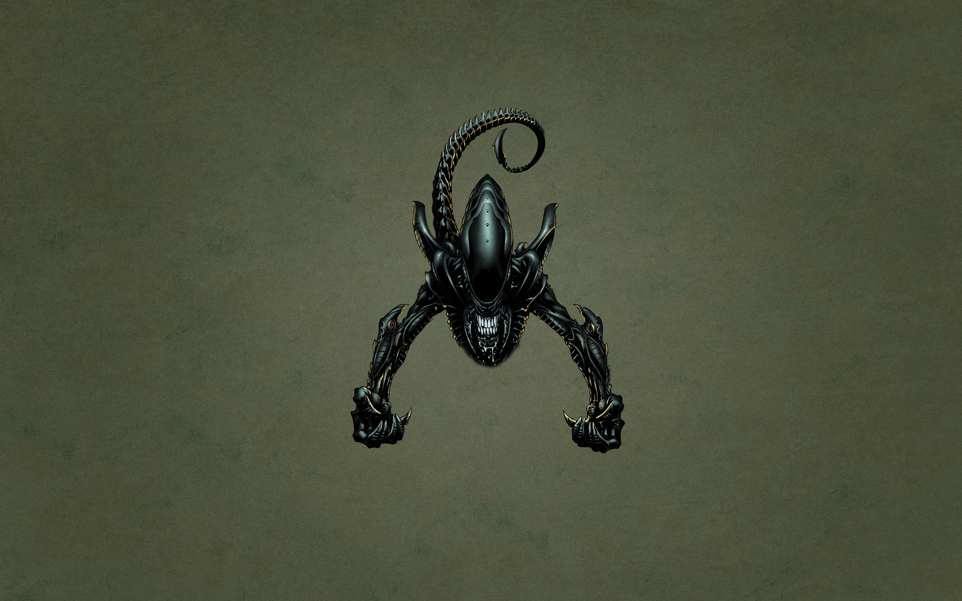 хвост, alien, темноватый фон, минимализм, чужой, зубастый