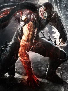 дождь, оружие, парень, доспехи, ниндзя, ninja gaiden, маска