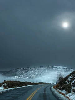 дорога, пейзаж, ночь