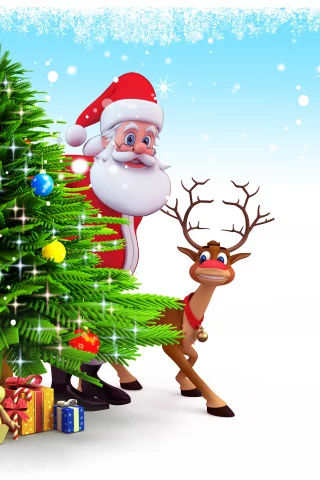 new year, christmas, gifts, 3d, рождество, santa claus, reindeer, snow, christmas tree