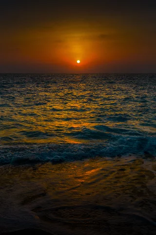 закат, солнце, пляж, море