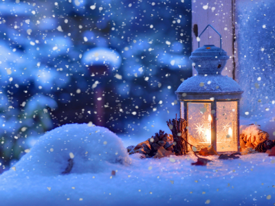 рождество, фонарь, макро, настроение, снег, зима
