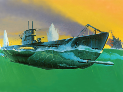 арт, подводная лодка, бой, рисунок, u - 99