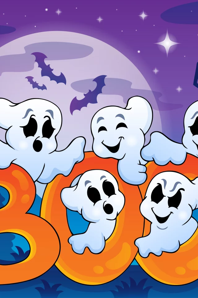 bats, хэллоуин, funny ghosts, full moon, vector art, boo, creepy house, halloween