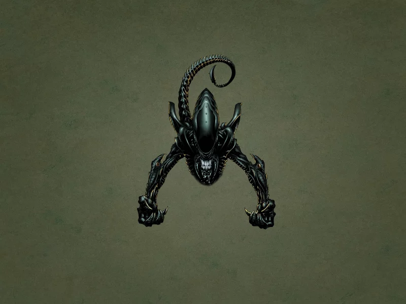 хвост, alien, темноватый фон, минимализм, чужой, зубастый