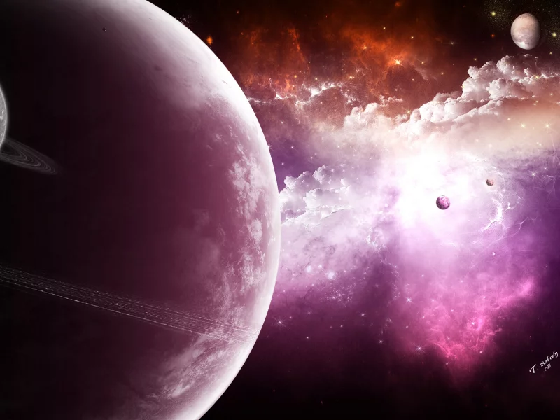 satellites, stars, planet, light, sci fi