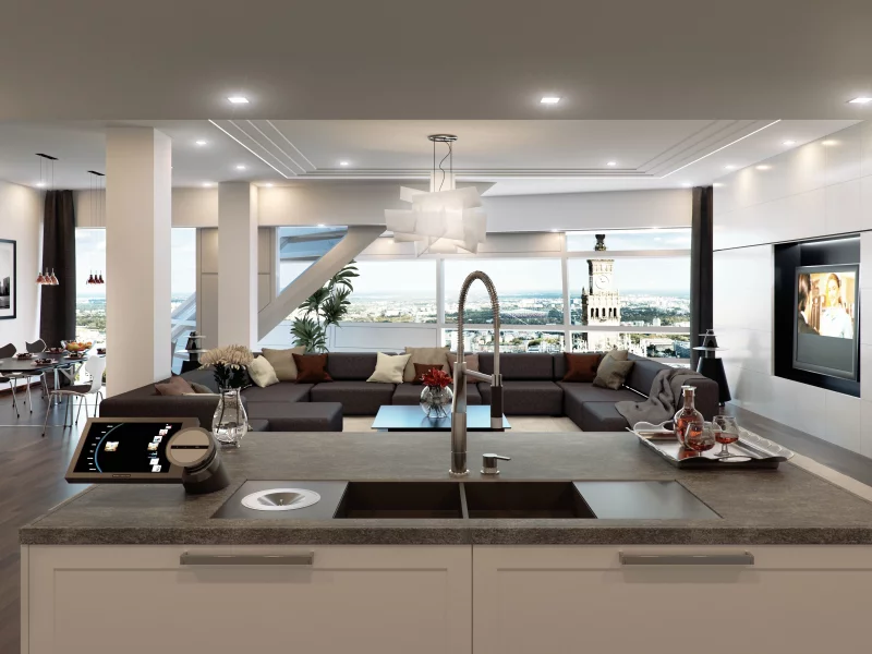 гостиная, кухня, диван, стол, стулья, interior, квартира