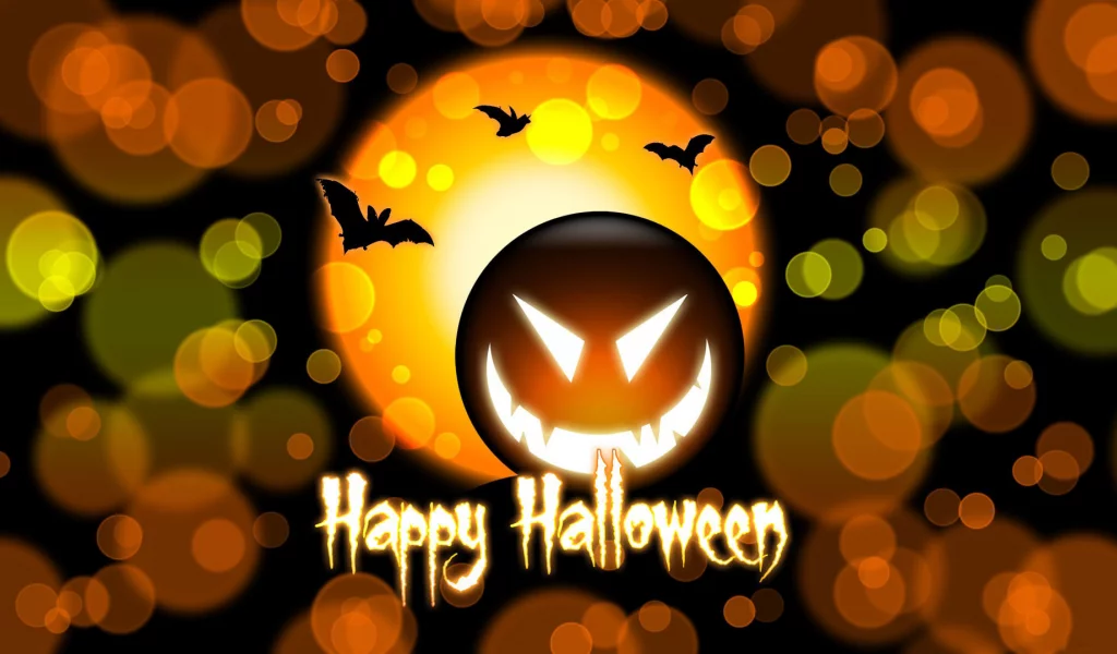 halloween, летучие мыши, надпись, круги, тыква, хэллоуин