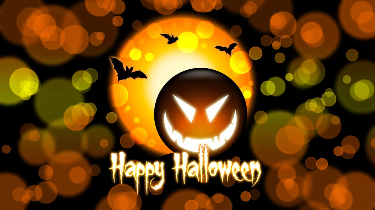 halloween, летучие мыши, надпись, круги, тыква, хэллоуин