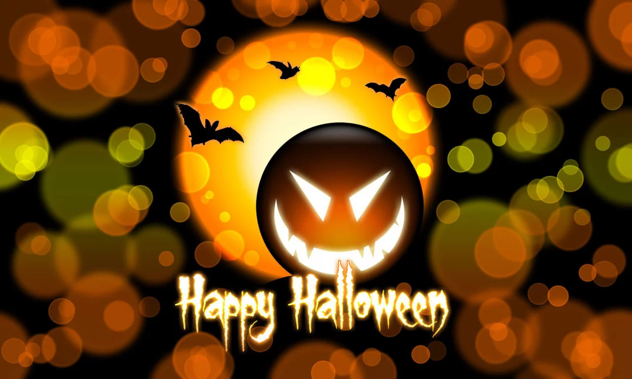 halloween, летучие мыши, надпись, круги, тыква, хэллоуин