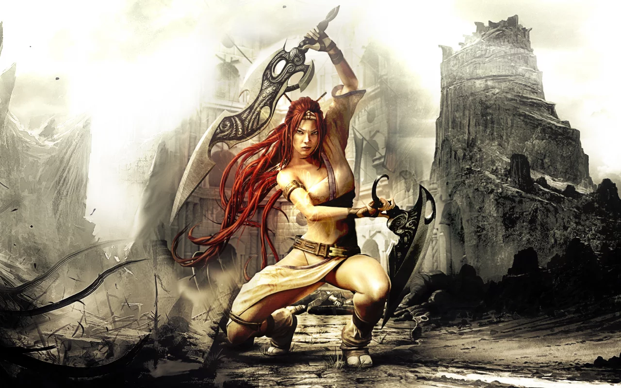 heavenly sword, девушка, nariko, мечи, воин, город, оружие, руины