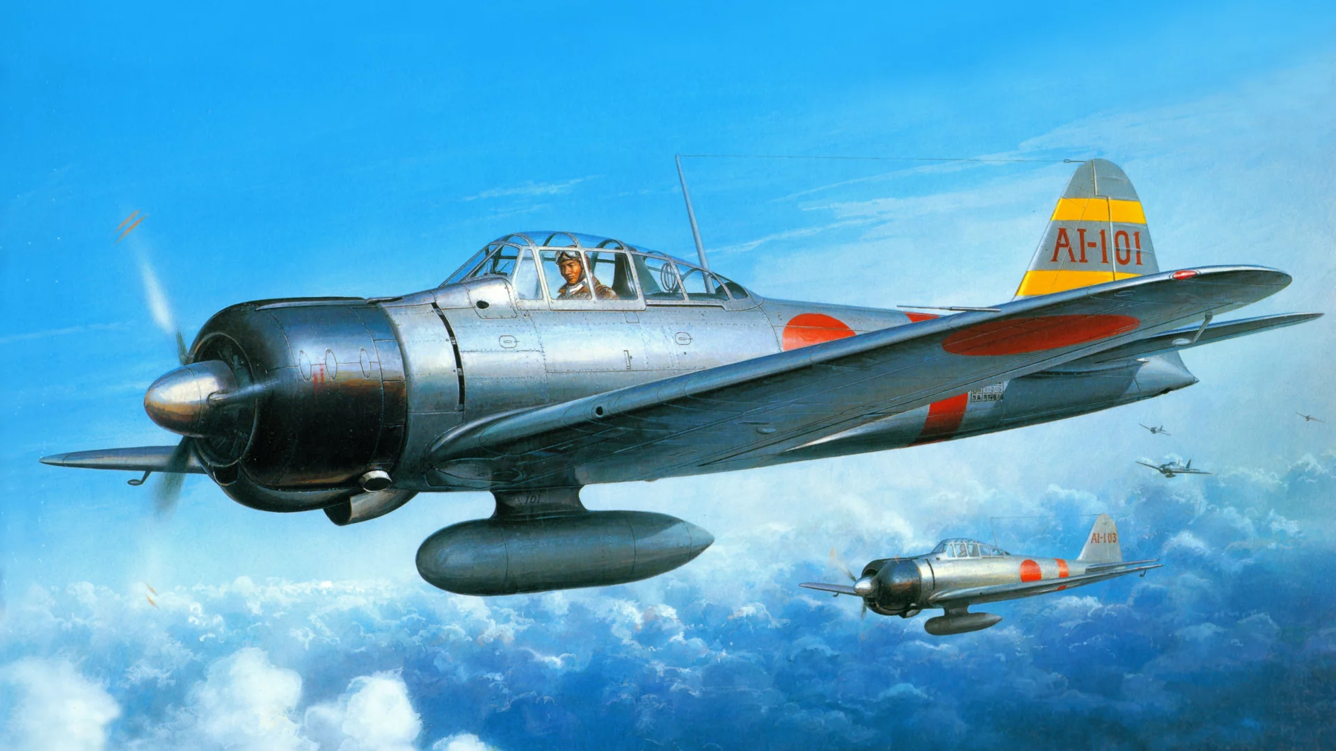 палубные, a6m2, японские, война, арт, zero-sen, mitsubishi