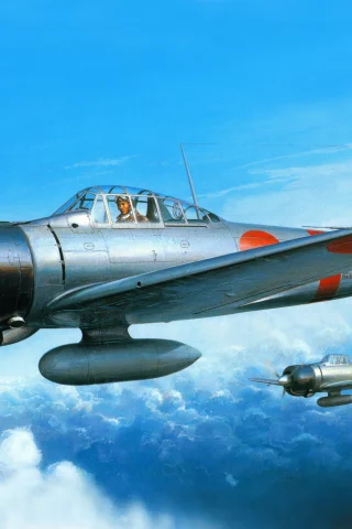 палубные, a6m2, японские, война, арт, zero-sen, mitsubishi