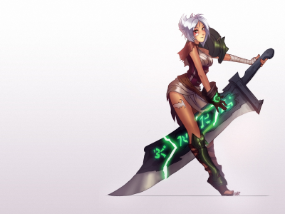 league of legends, меч, riven, фон, арт, девушка