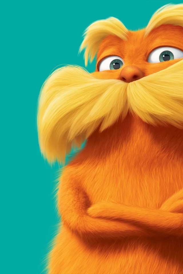 усатый, лоракс, оранжевый, the lorax, синий фон