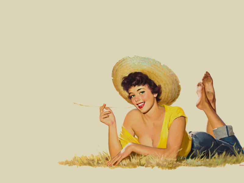 pin up, лежит, девушка, шляпа