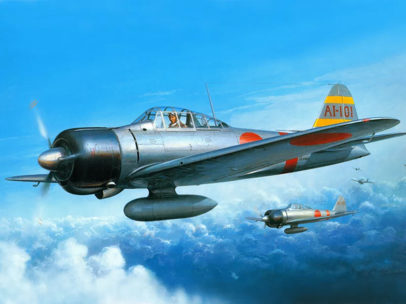 палубные, a6m2, японские, война, арт, zero-sen, mitsubishi