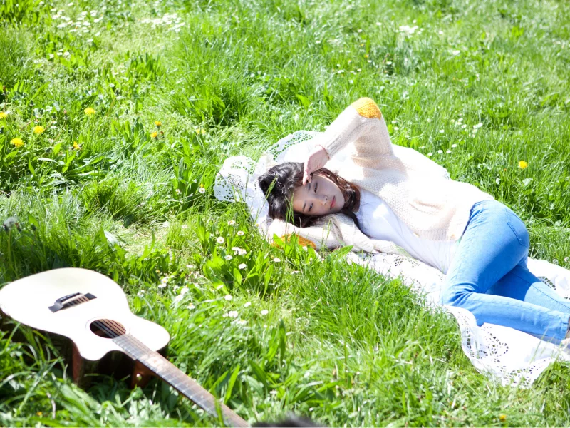 singer, guitar, iu, kpop, music, outdoor