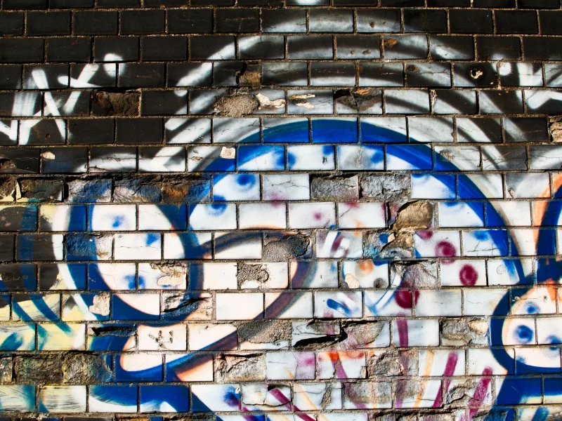 spray paint, white, bricks, pattern, ceramic, broken ceramic, blue, dirty
