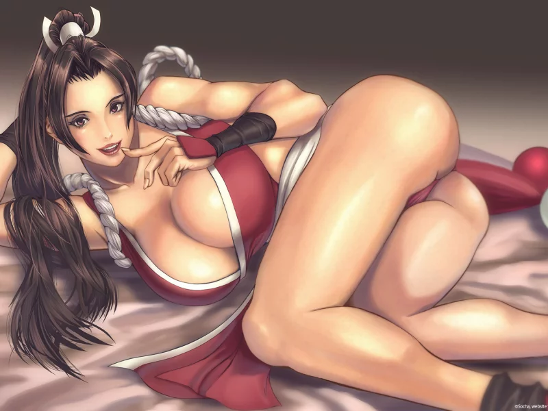 socha, грудь, попка, девушка, взгляд, улыбка, shiranui mai, art