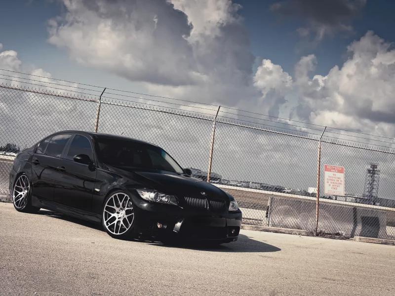 335i, бмв, забор, чёрная, black, bmw, 3 series, передняя часть