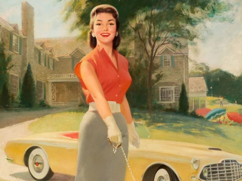 дом, юбка, ретро, машина, девушка, bill medcalf, перчатки