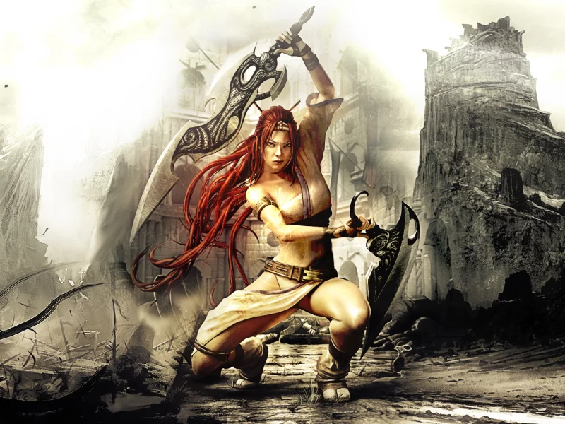 heavenly sword, девушка, nariko, мечи, воин, город, оружие, руины