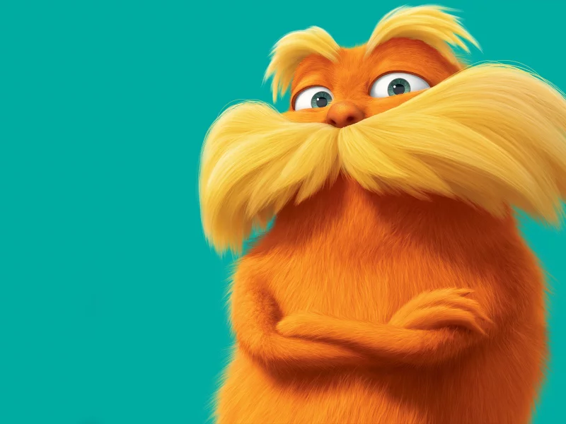 усатый, лоракс, оранжевый, the lorax, синий фон