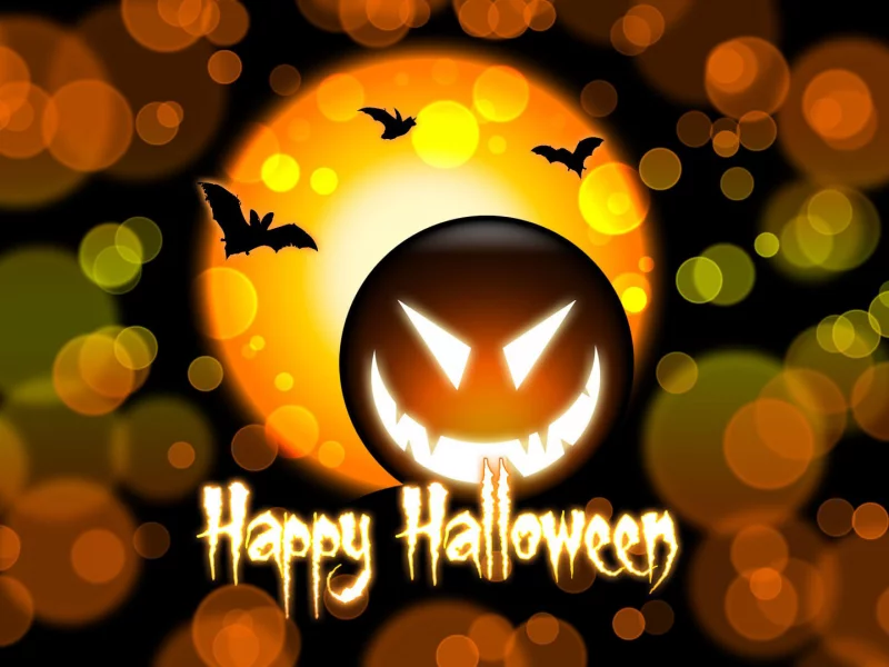 halloween, летучие мыши, надпись, круги, тыква, хэллоуин