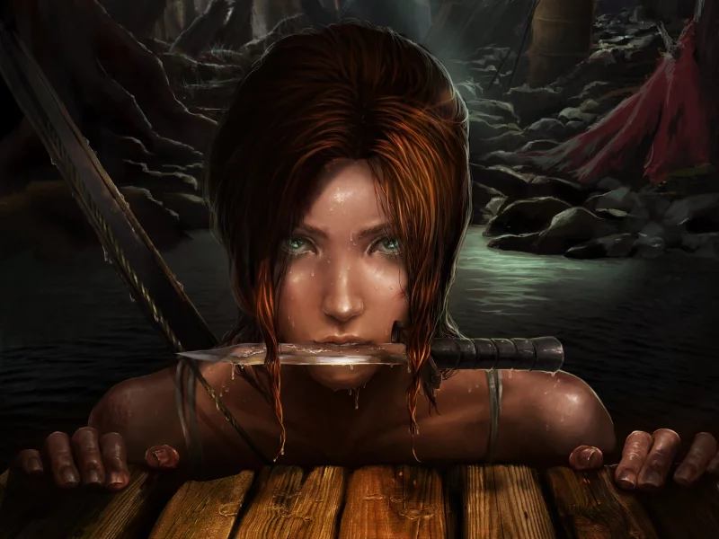 арт, frankiew yip, лицо, лара крофт, взгляд, tomb raider, lara croft