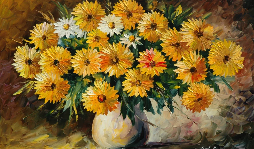 ваза, букет, цветы, leonid afremov, живопись