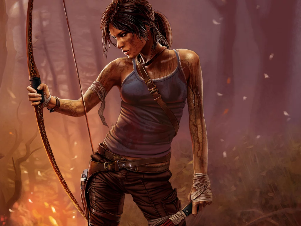 лук, tomb raider, грязь, лара крофт, оружие, игра, девушка