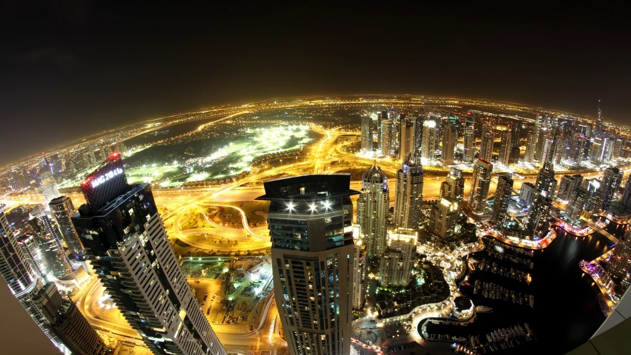 город, dubai, вид, ночь, дубай, оаэ, панорама, здания
