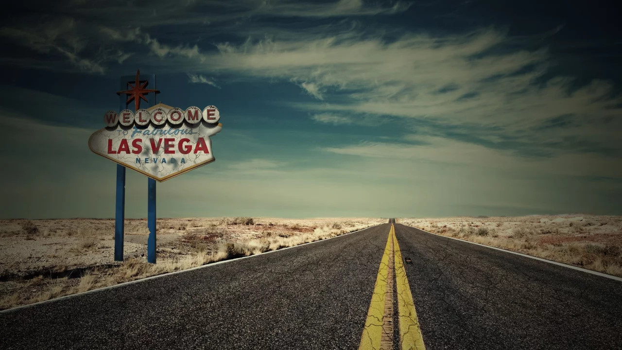 природа, небо, машина, дорога, las vegas, трасса, табличка