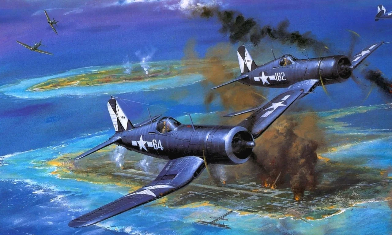 арт, f4u _корсар_, самолёты, американские, небо