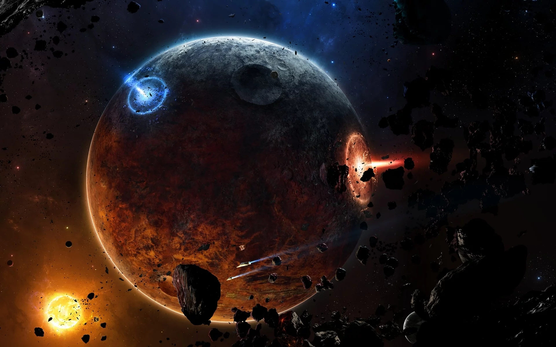 spaceships, sci fi, meteorites, fire, astroides, planet