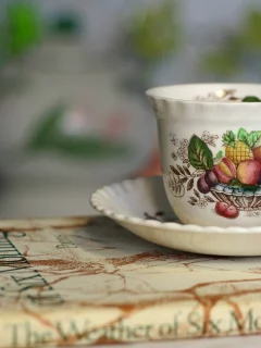кружка, персик, виноград, книга, фрукты, чашка, ананас