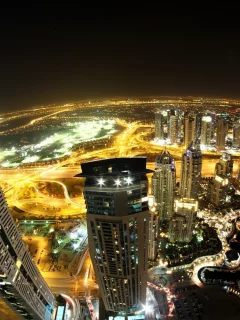 город, dubai, вид, ночь, дубай, оаэ, панорама, здания