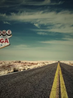 природа, небо, машина, дорога, las vegas, трасса, табличка
