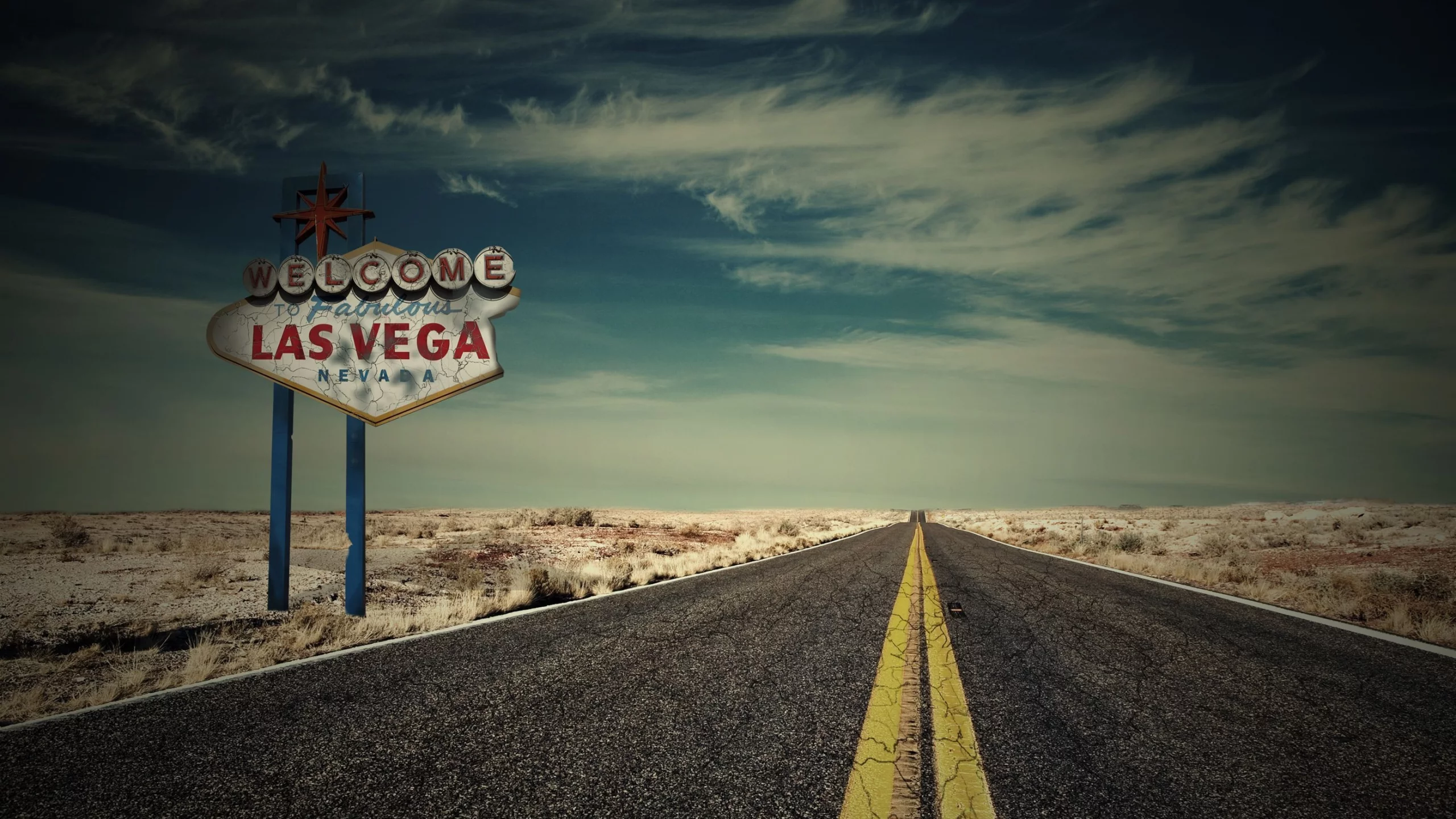 природа, небо, машина, дорога, las vegas, трасса, табличка