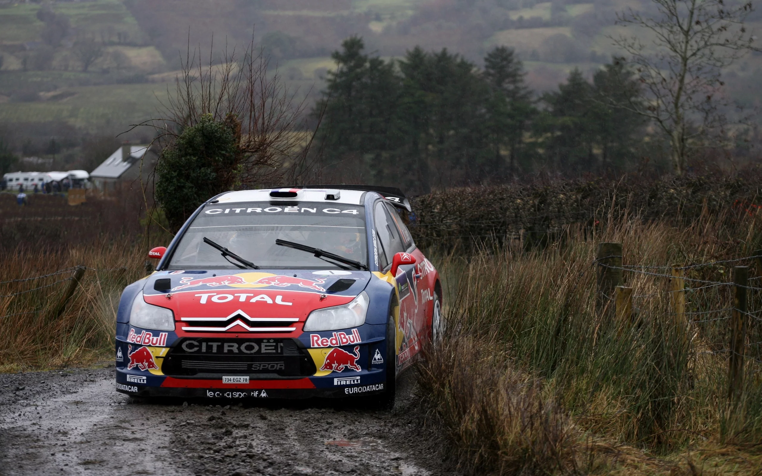 грязь, передок, rally, поворот, пасмурно, red bull, ds3, wrc, citroen