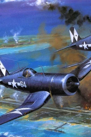 арт, f4u _корсар_, самолёты, американские, небо