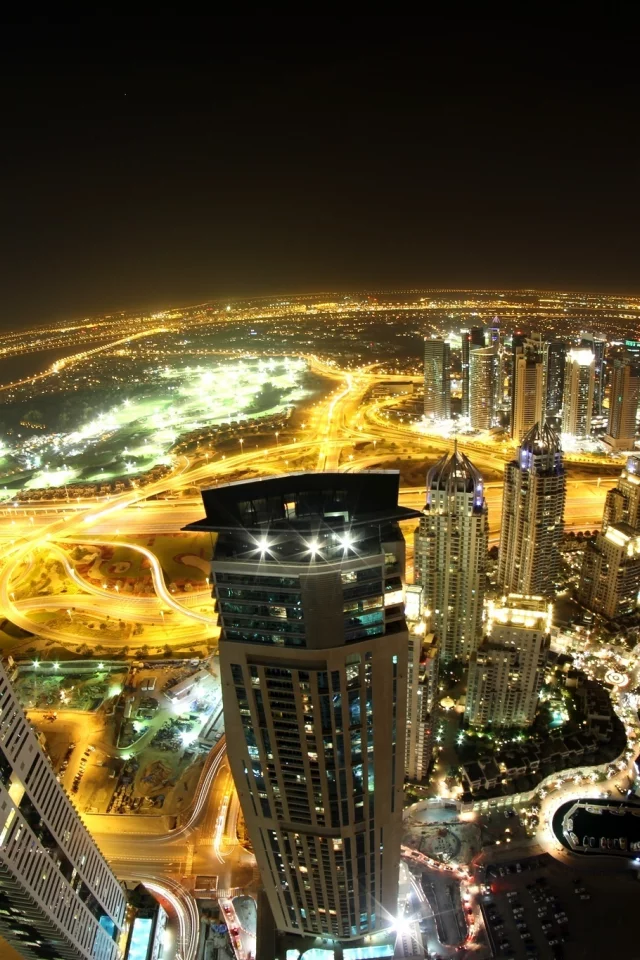 город, dubai, вид, ночь, дубай, оаэ, панорама, здания
