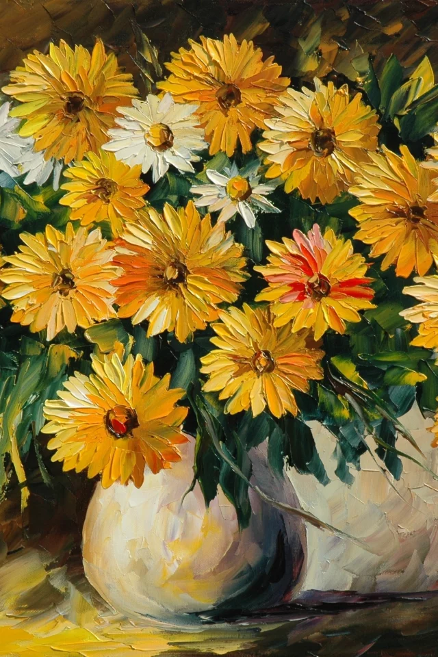 ваза, букет, цветы, leonid afremov, живопись