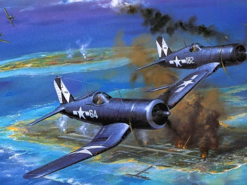 арт, f4u _корсар_, самолёты, американские, небо