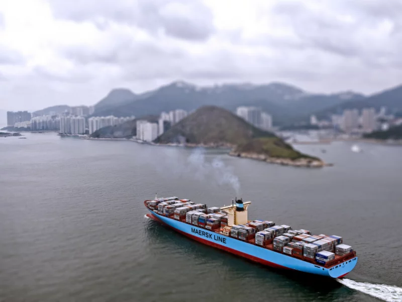 вид сверху, море, на ходу, контейнеровоз, судно, maersk line