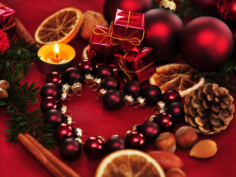 ornaments, candle, heart, balls, decoration, new year, рождество, christmas