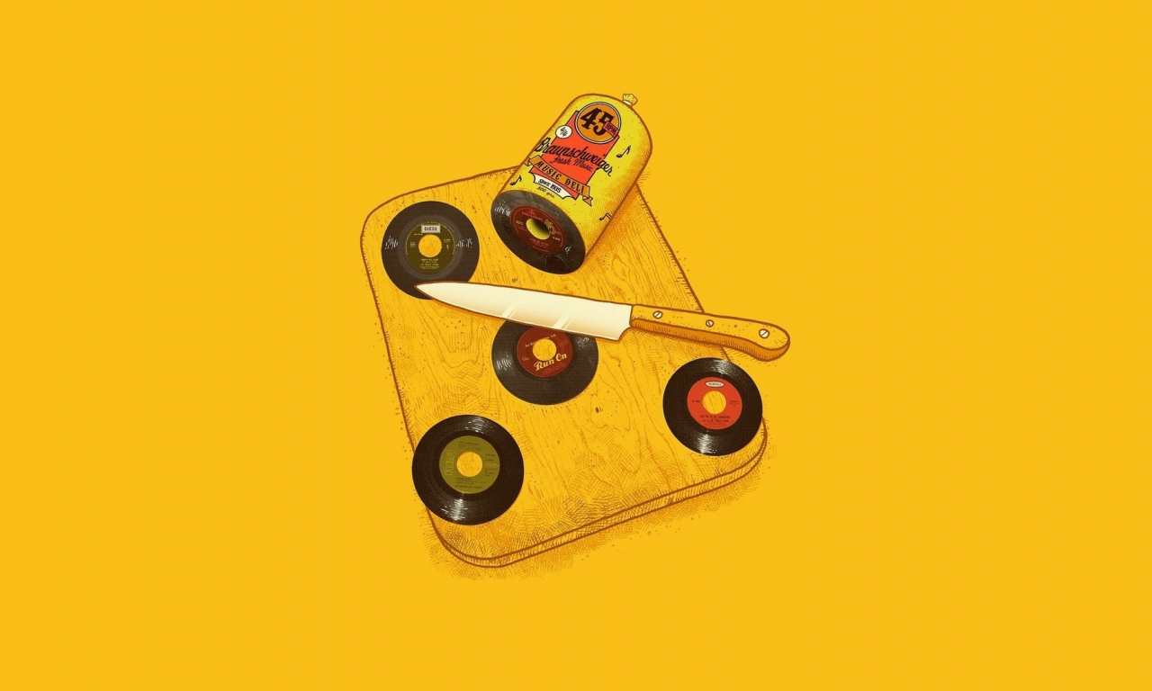 диски, yellow, braunschweiger, колбаса, нож, минимализм